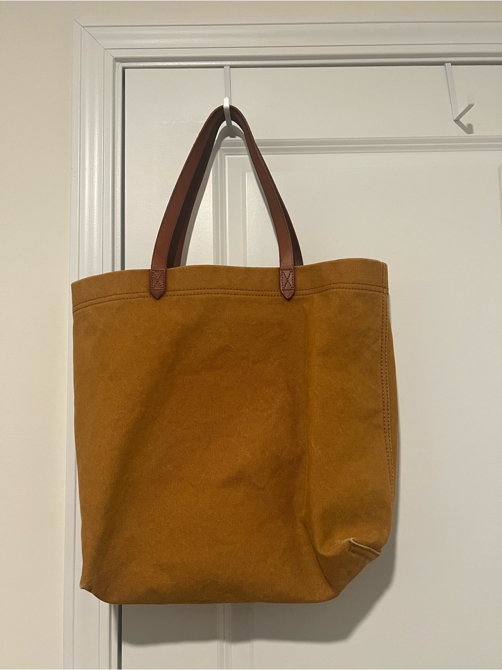Madewell Mustard Canvas Tote with Brown Leather Handles